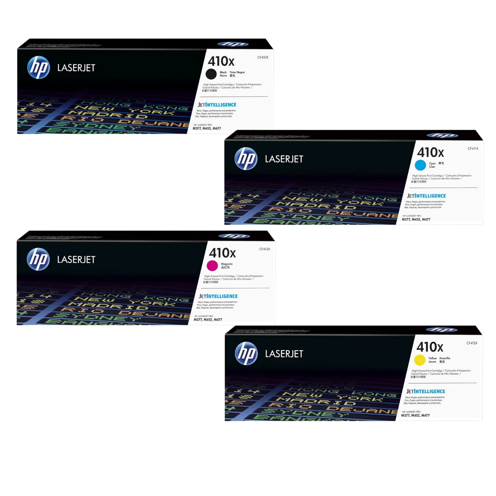HP 410X Toner Cartridge Set 4-Pack | High-Yield | Black Cyan Magenta Yellow